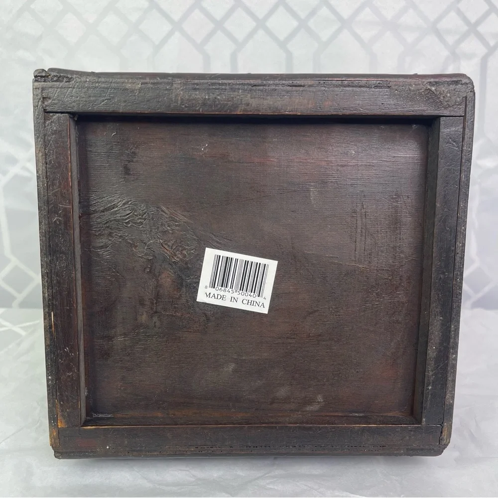 Vintage Style Wooden Wine Carrier Trunk Tooled Leather Straps Large Gift Box